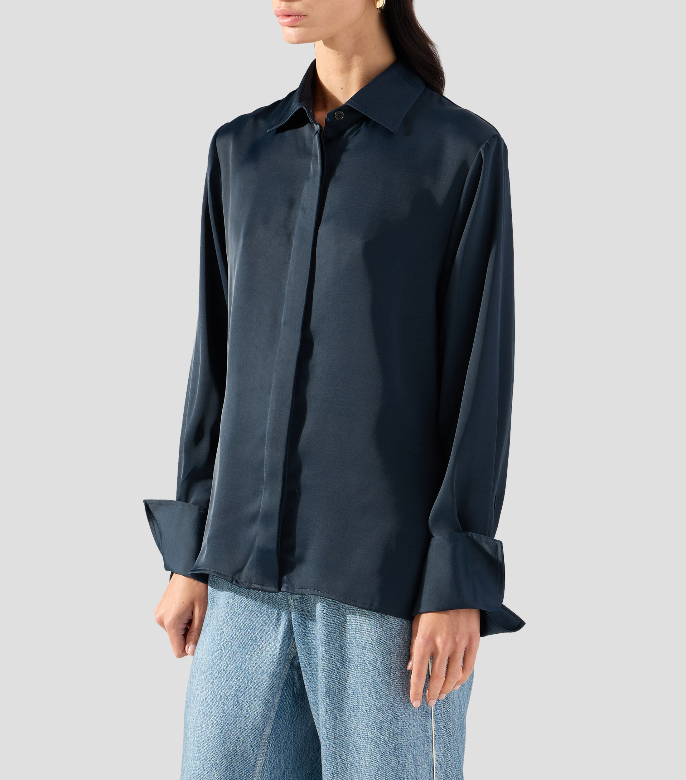 Blusa lisa manga larga Mujer